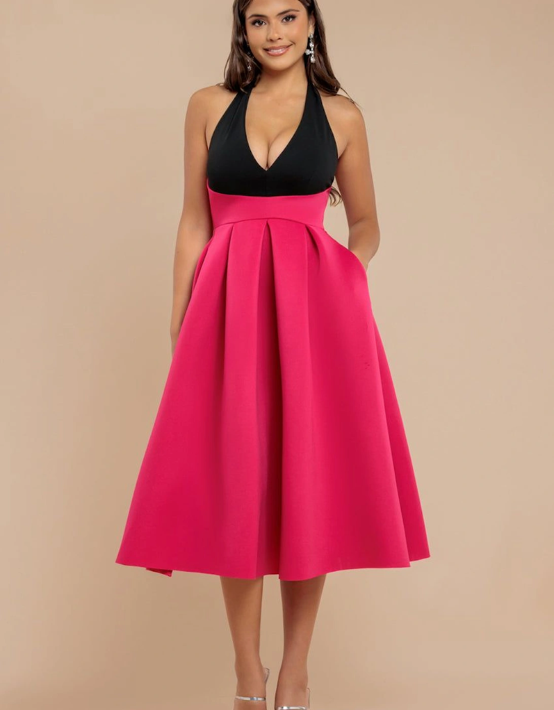 Halter Neck Pleated A Line Midaxi Dress, 2 of 1
