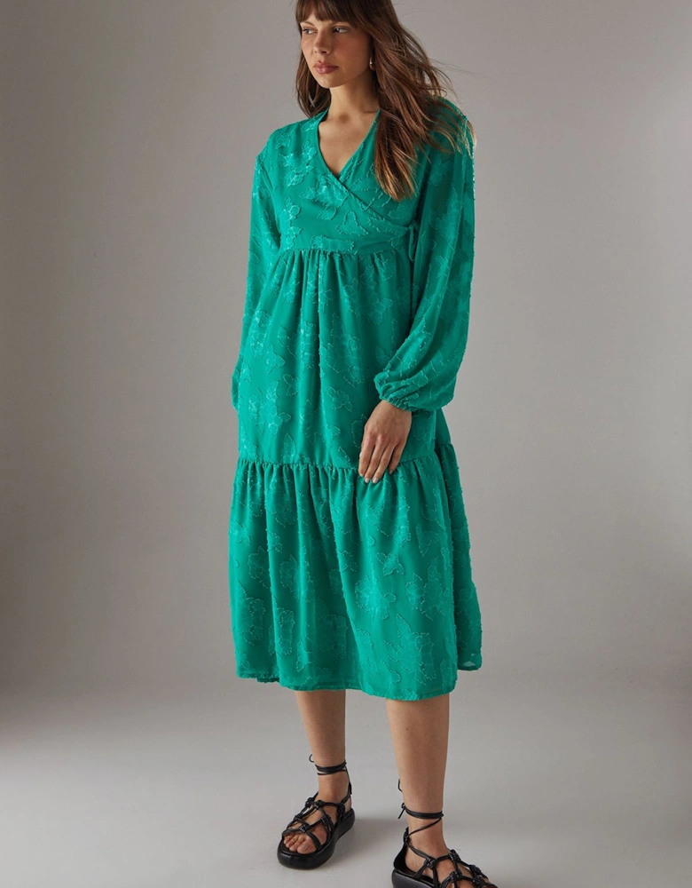 Burnout Chiffon Wrap Smock Midi Dress