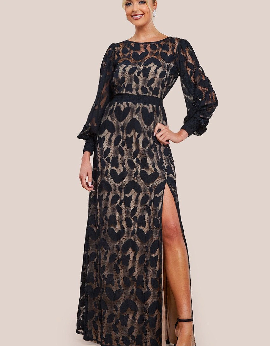 Lace Front Split Long Sleeve Maxi Dress, 2 of 1