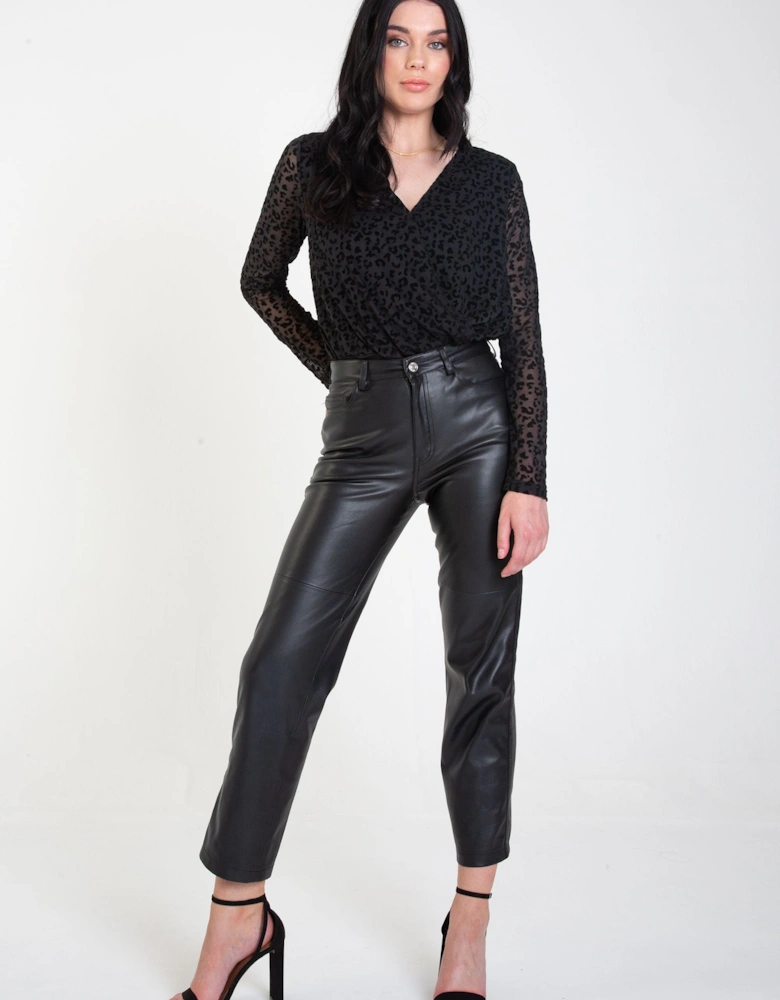 Black Animal Pattern Burnout Long sleeve Bodysuit