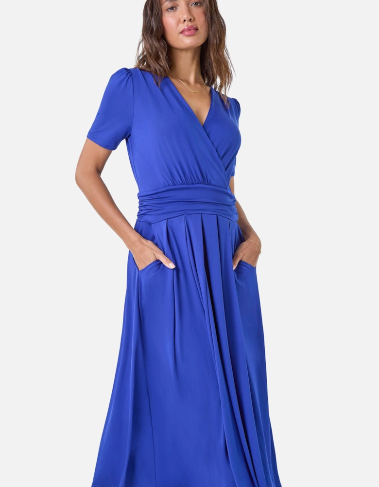 Gathered Wrap Stretch Midi Dress