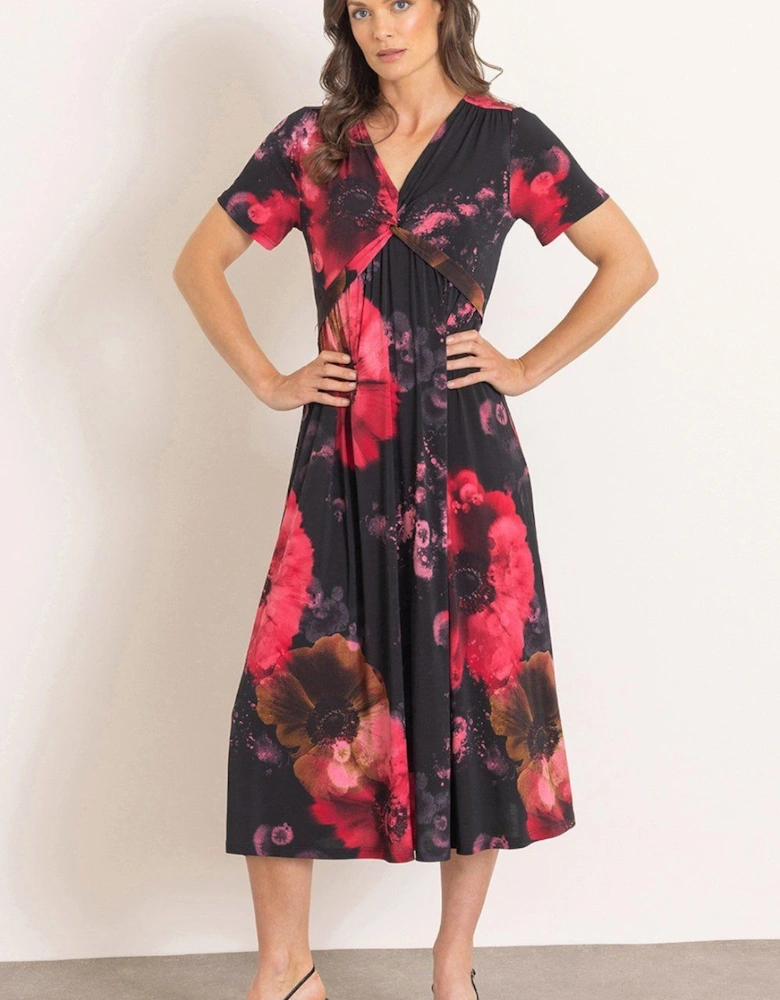 Floral Printed Twist Front Midi Dress