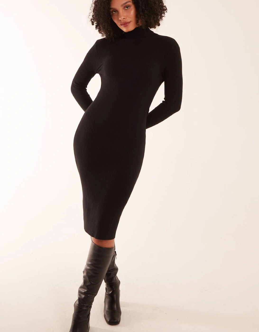 Ribbed Roll Neck Midi Dress, 2 of 1