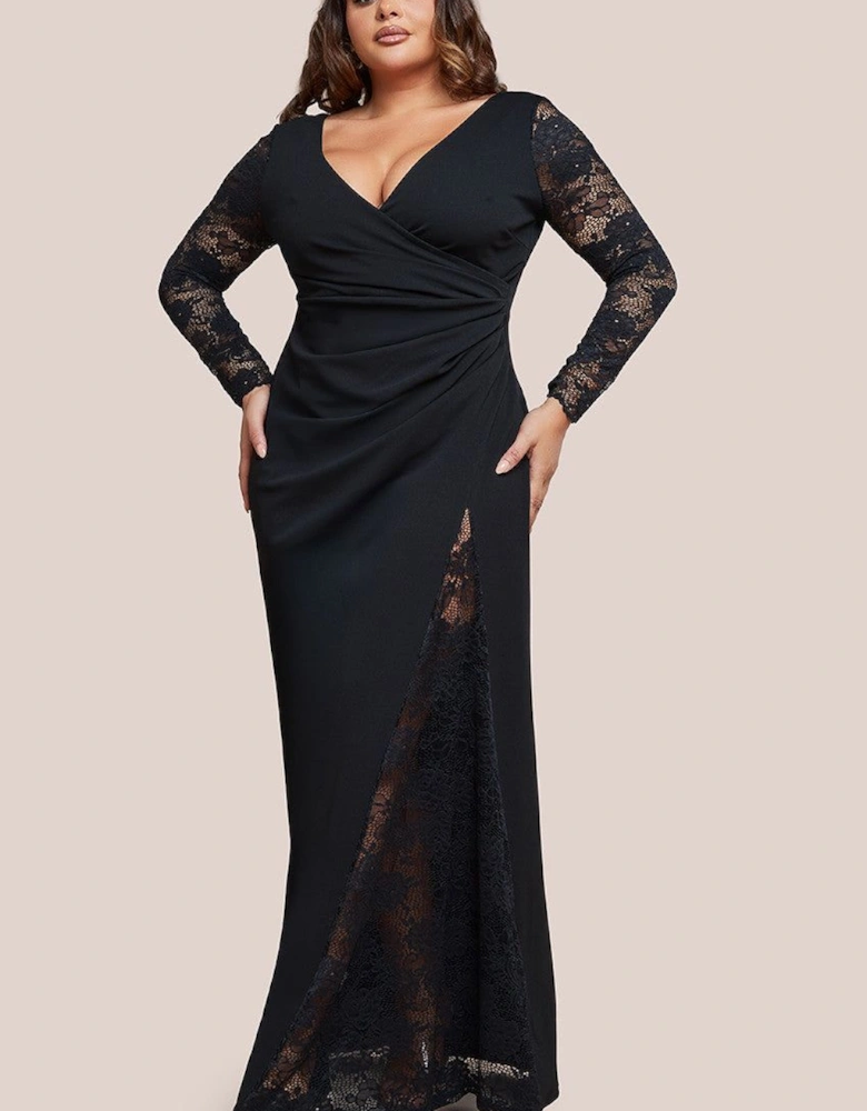 Scuba & Lace Wrap Maxi Dress