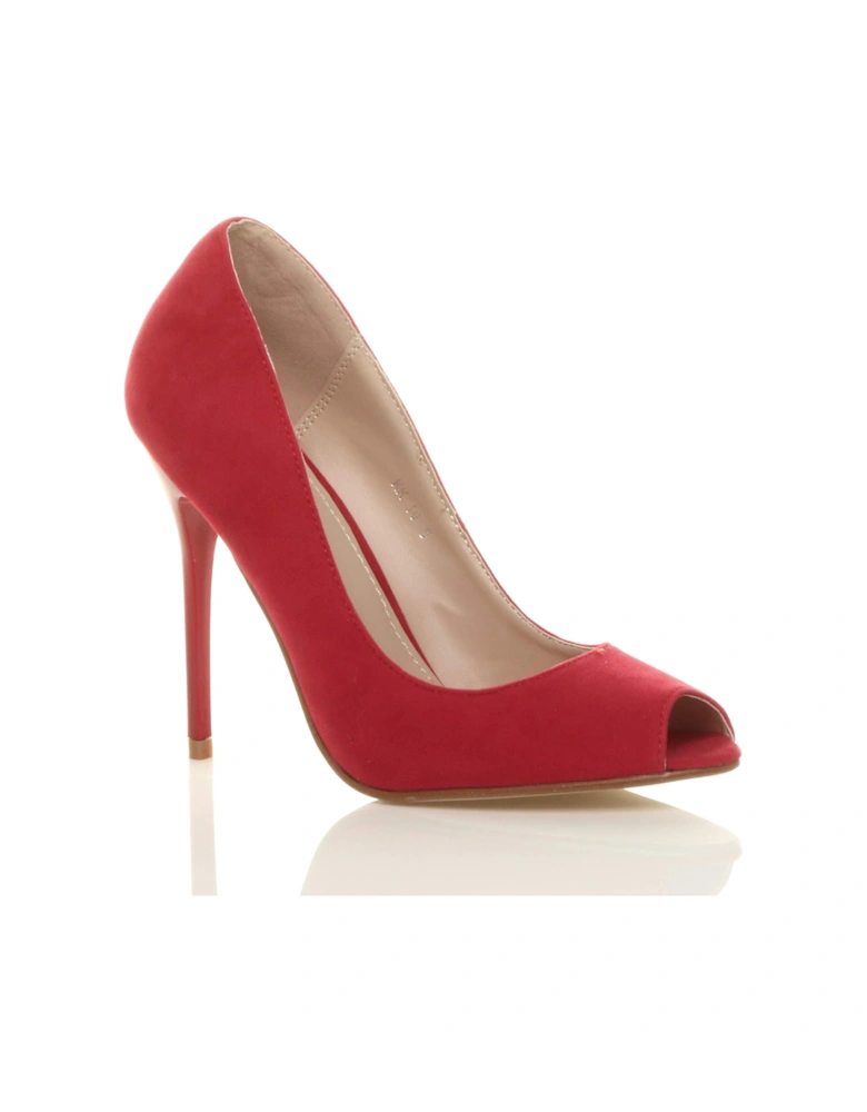 High Stiletto Heel Peep Toe Faux Suede Court Shoes