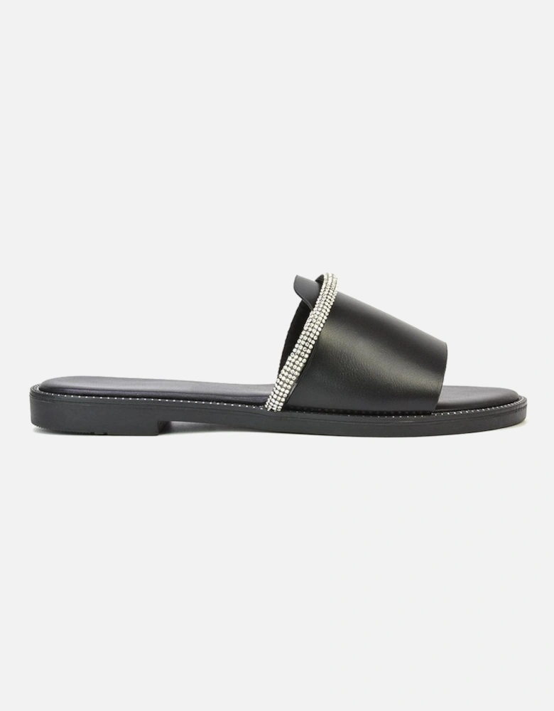 'Khai' Flat Sandal Sliders With Diamante Rhinestone Strap