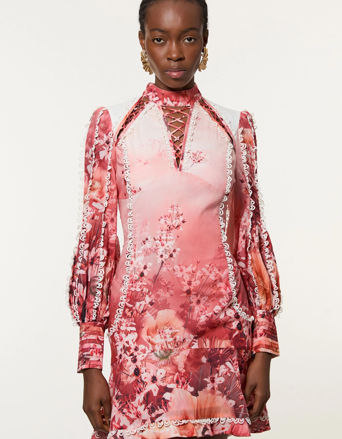 Tall Trailing Floral Woven High Neck Mini Dress, 2 of 1