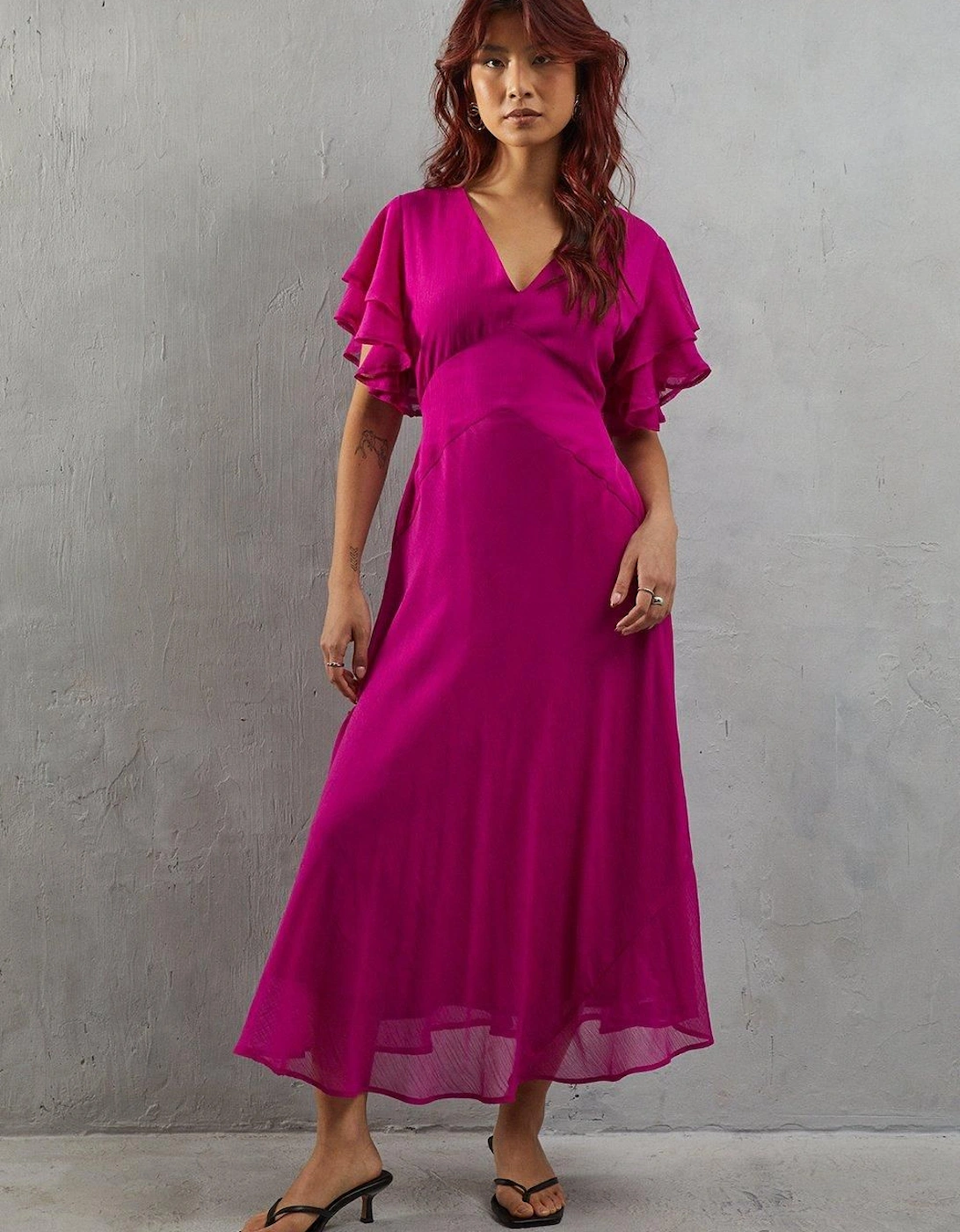 Chiffon Frill Sleeve Midi Tea Dress, 2 of 1