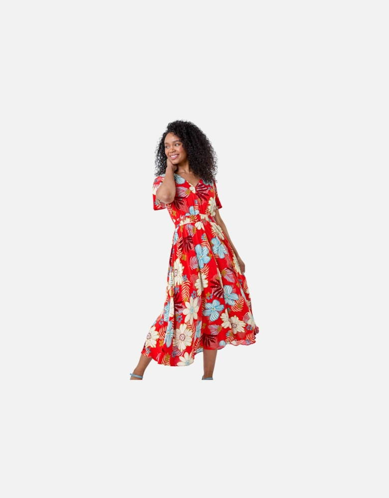 Petite Floral Print Shirred Midi Dress