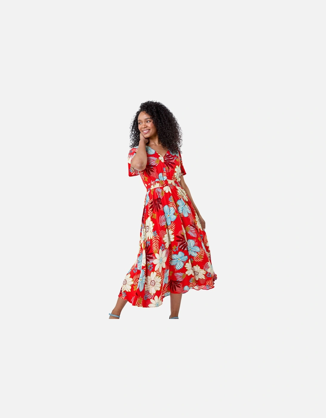 Petite Floral Print Shirred Midi Dress, 2 of 1