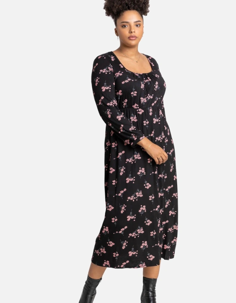 Curve Floral Print Square Neck Midi Dress