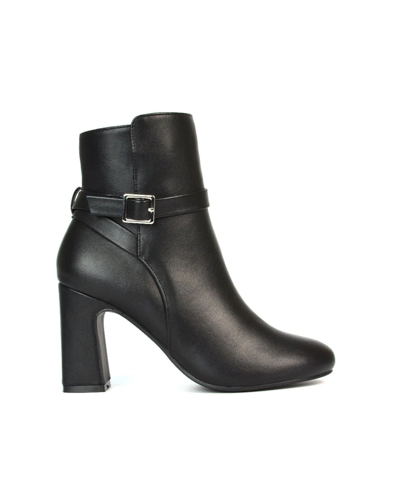'Mary' Block Mid High Heel Shoe Booties With Buckle Strap