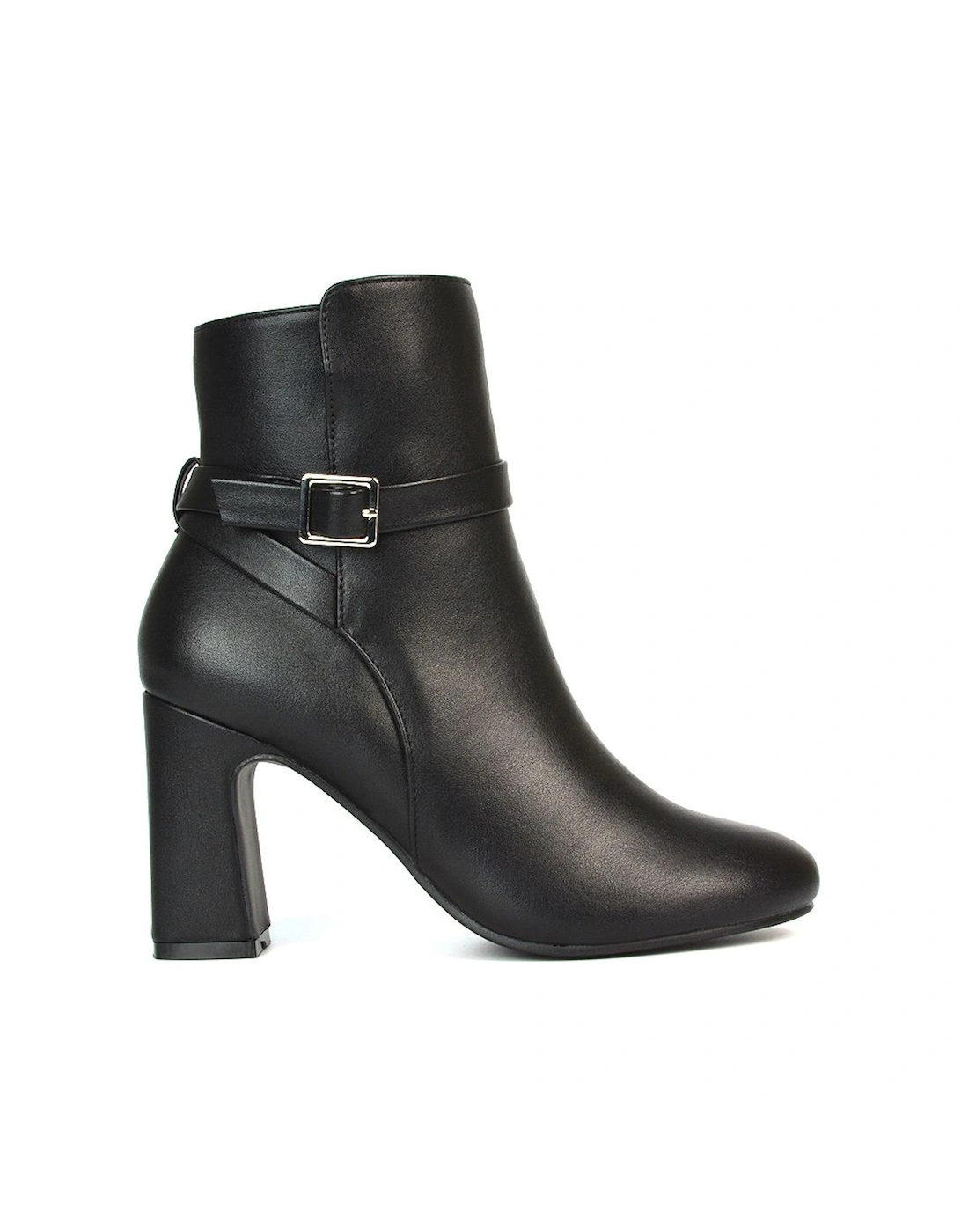 'Mary' Block Mid High Heel Shoe Booties With Buckle Strap, 2 of 1