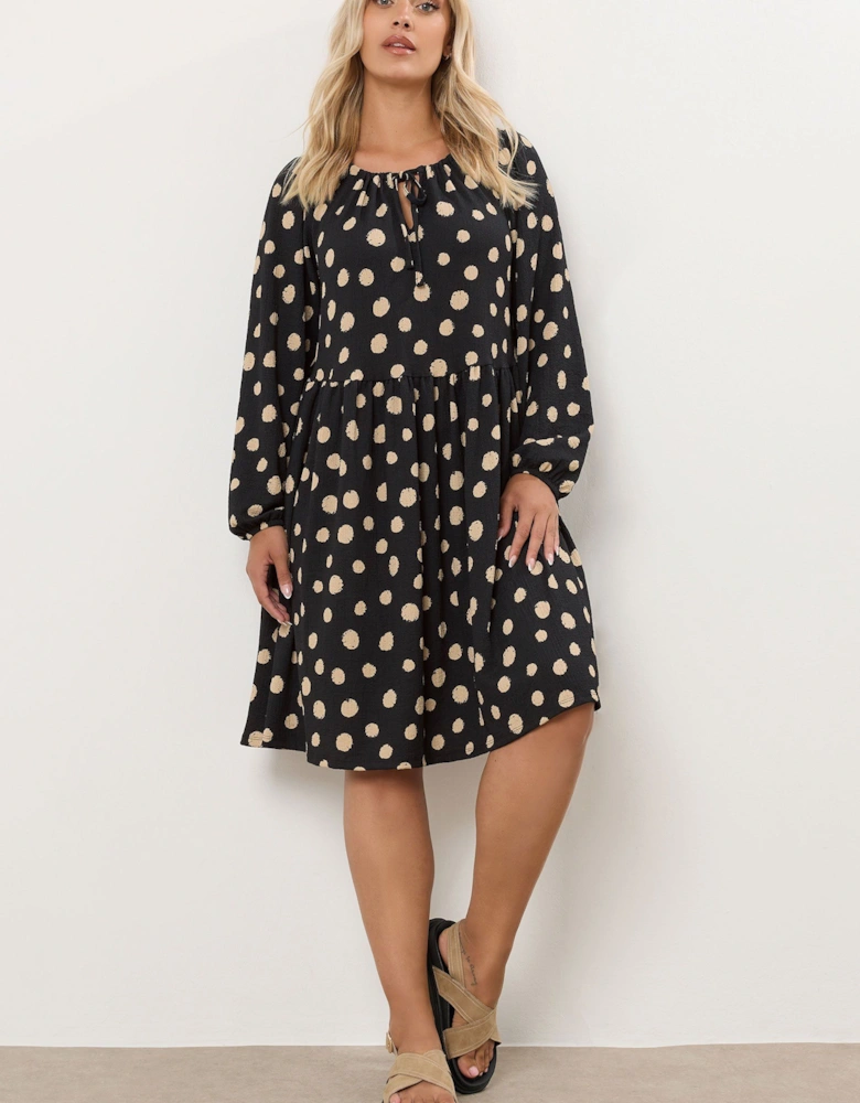 Dot Print Tie Neck Dress
