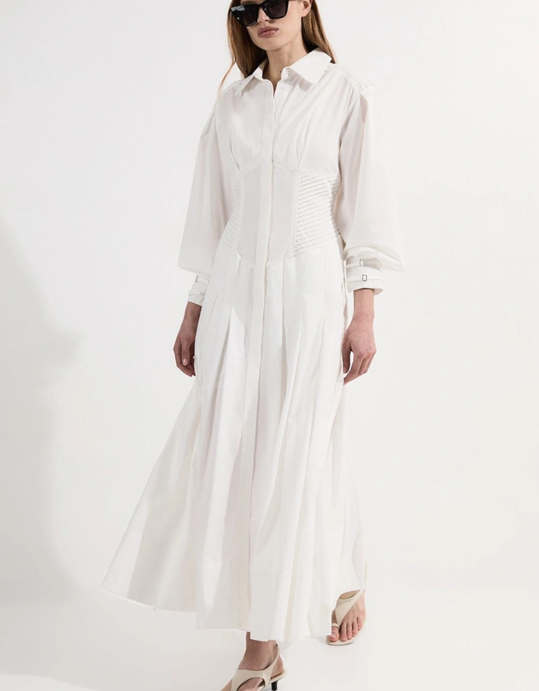 Archive Collection - Cotton Poplin Balloon Sleeve Corset Woven Maxi Dress