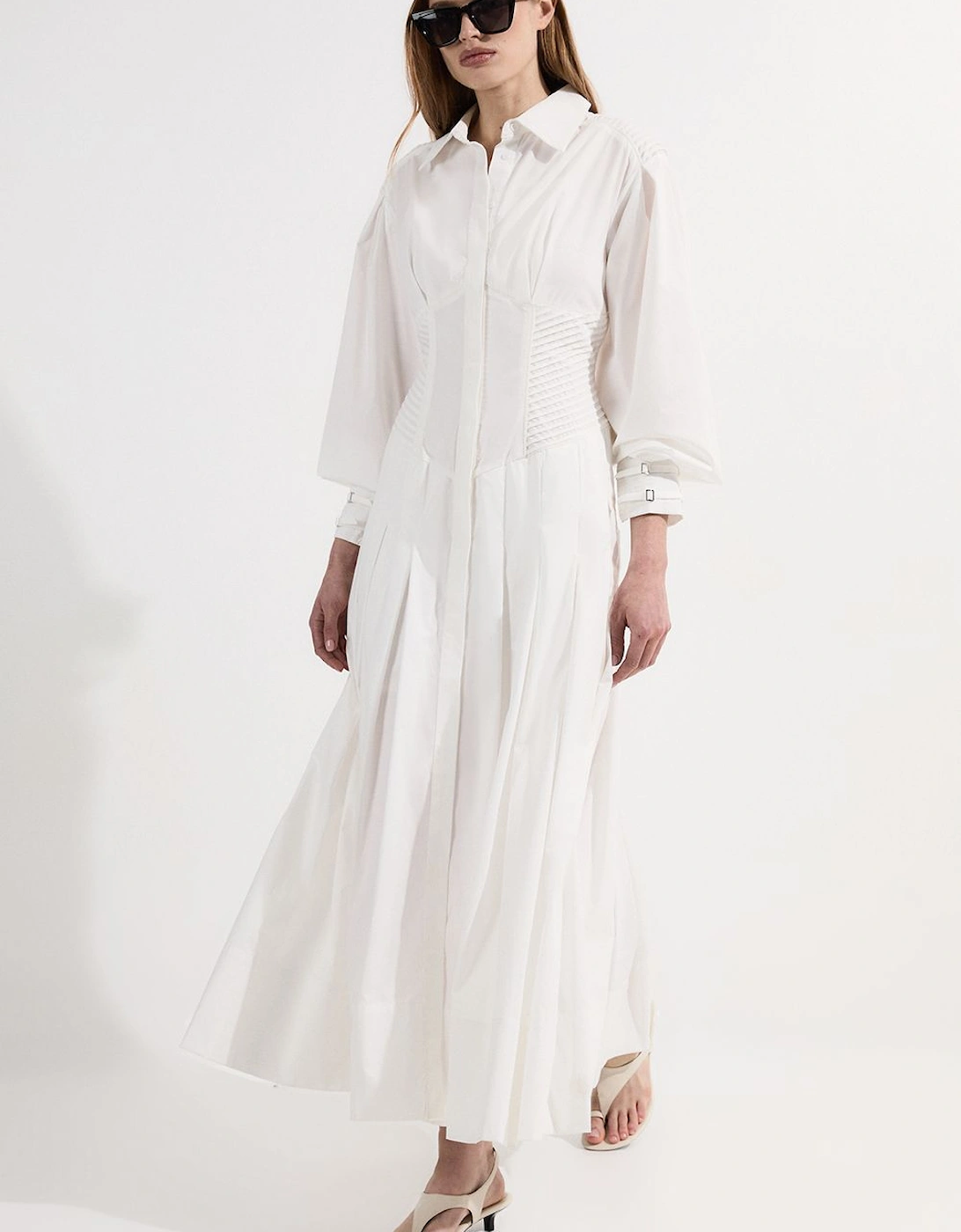 Archive Collection - Cotton Poplin Balloon Sleeve Corset Woven Maxi Dress, 2 of 1