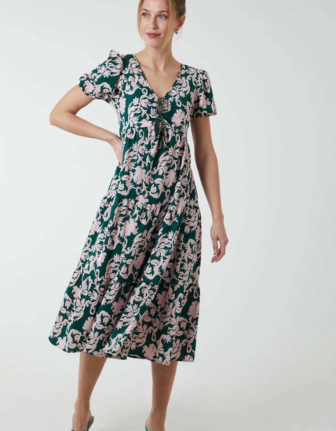 V Neck Trapeze Dress With Chanelled Bust, 2 of 1