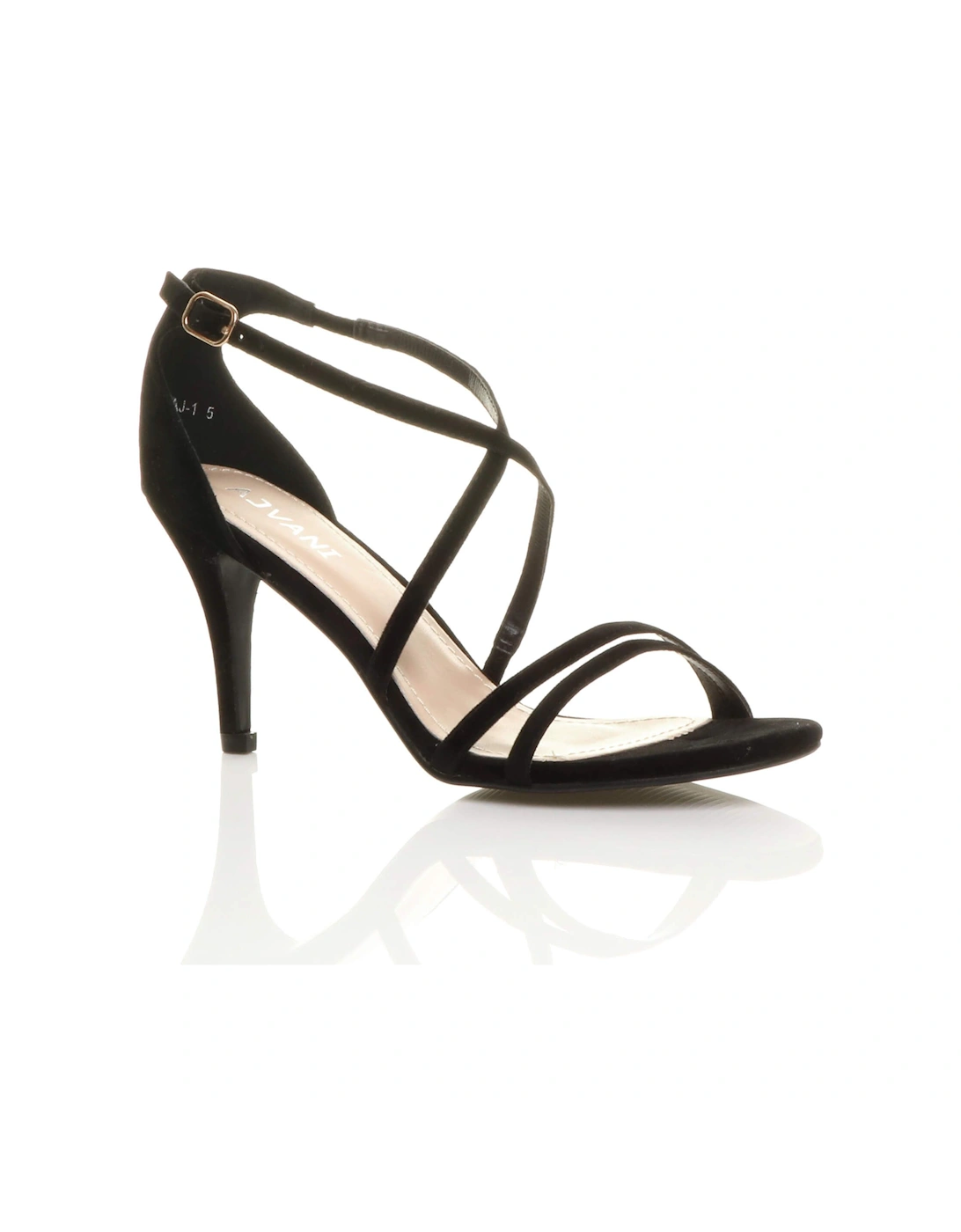 High  Heel Crossed Straps Buckle Faux Suede Heeled Sandals, 2 of 1