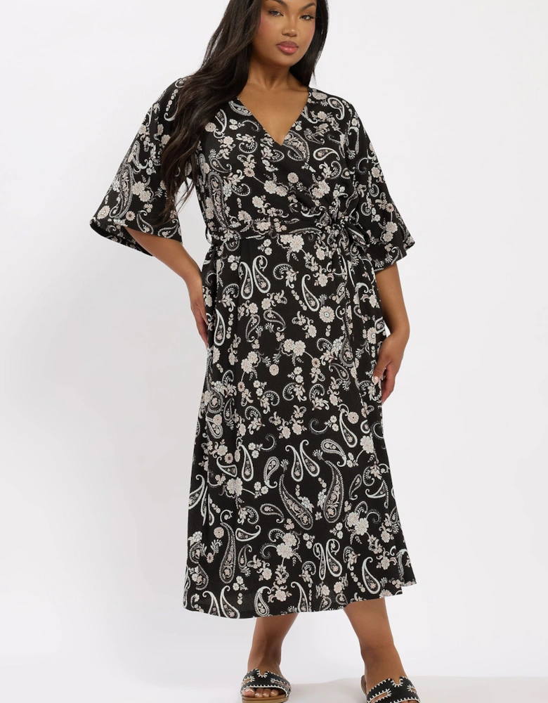 Paisley Kimono Sleeve Midaxi Wrap Dress