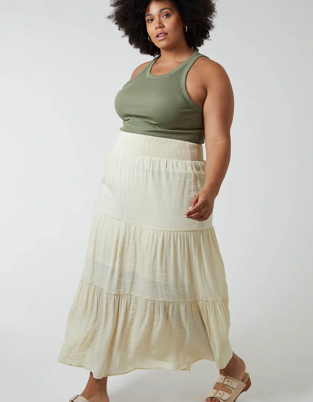 Curve Tiered Shirred Maxi Skirt, 2 of 1