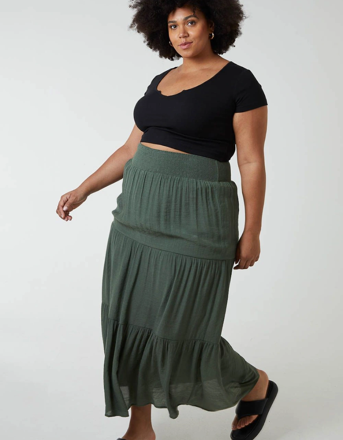 Curve Tiered Shirred Maxi Skirt, 2 of 1