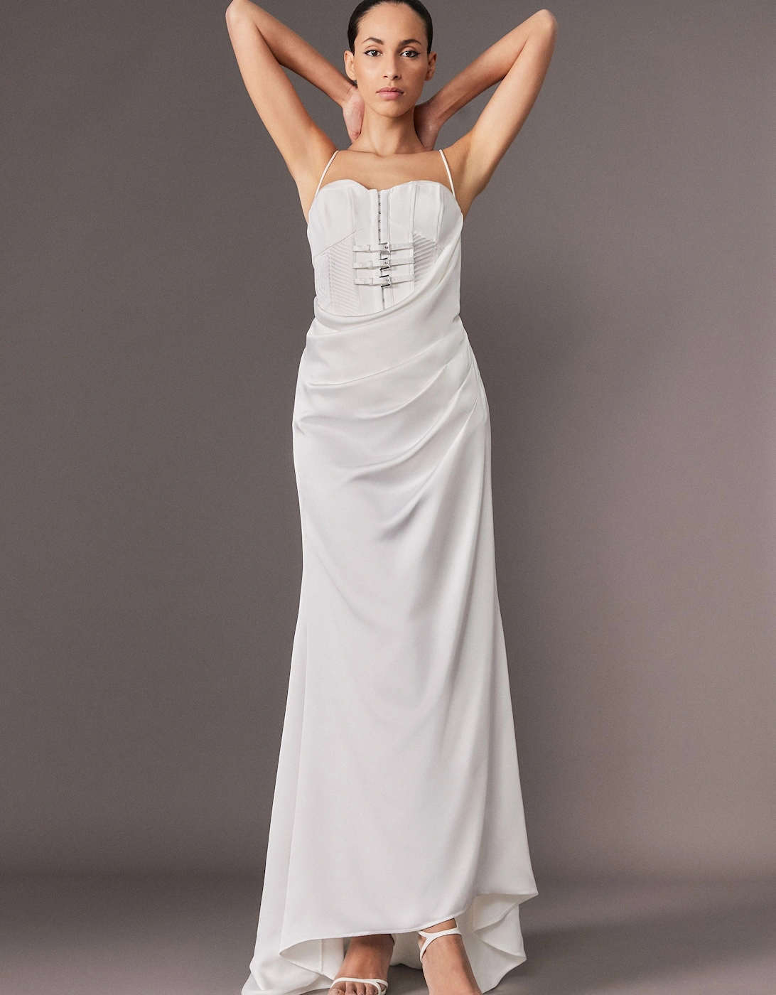 Archive Collection - Tailored Satin Drape Corset Fishtail Maxi Dress, 2 of 1