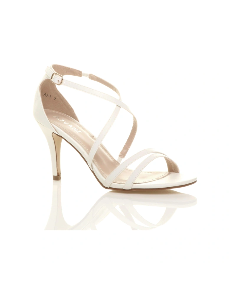 High  Heel Crossed Straps Buckle Faux Leather Heeled Sandals