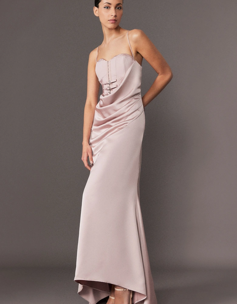 Archive Collection - Tailored Satin Drape Corset Fishtail Maxi Dress