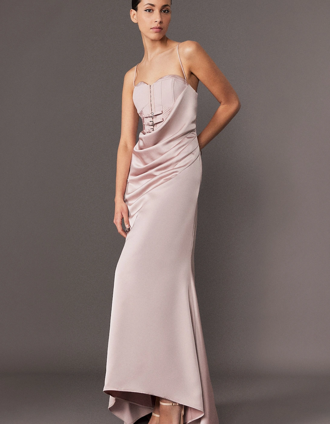 Archive Collection - Tailored Satin Drape Corset Fishtail Maxi Dress, 2 of 1