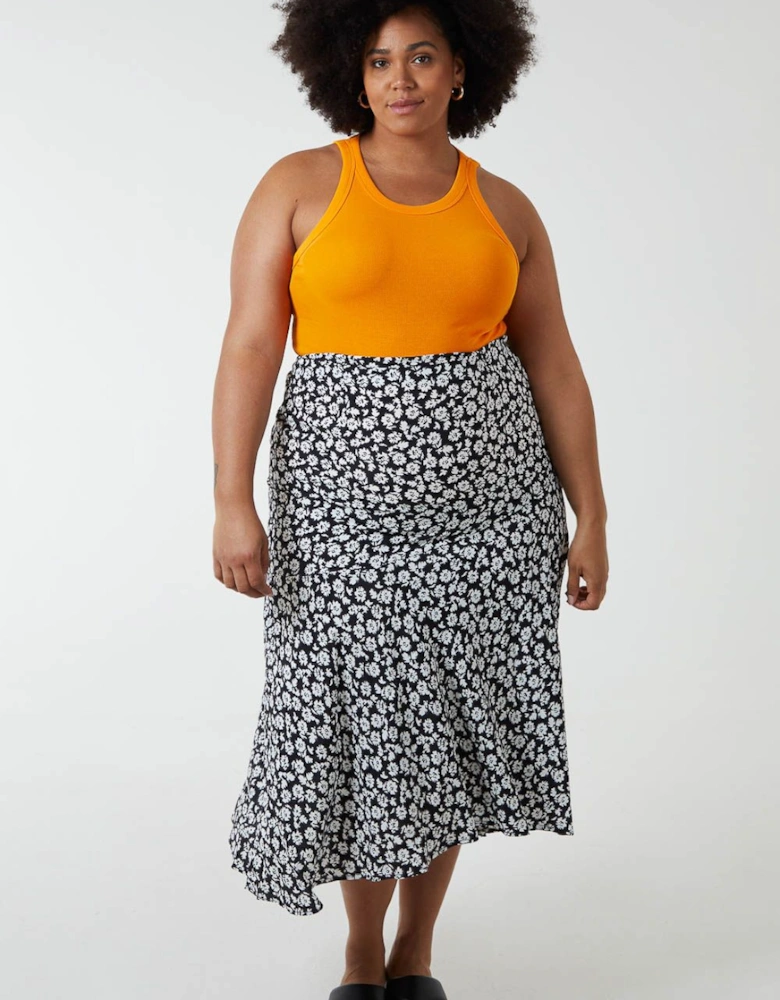 Plus Size Asymmetric Seam Midi Skirt