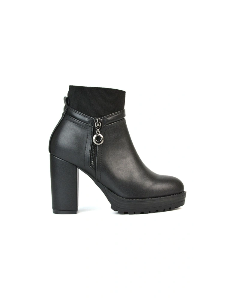 'Caitlin' Platform Block High Heel Zip Up Sock Ankle Boots