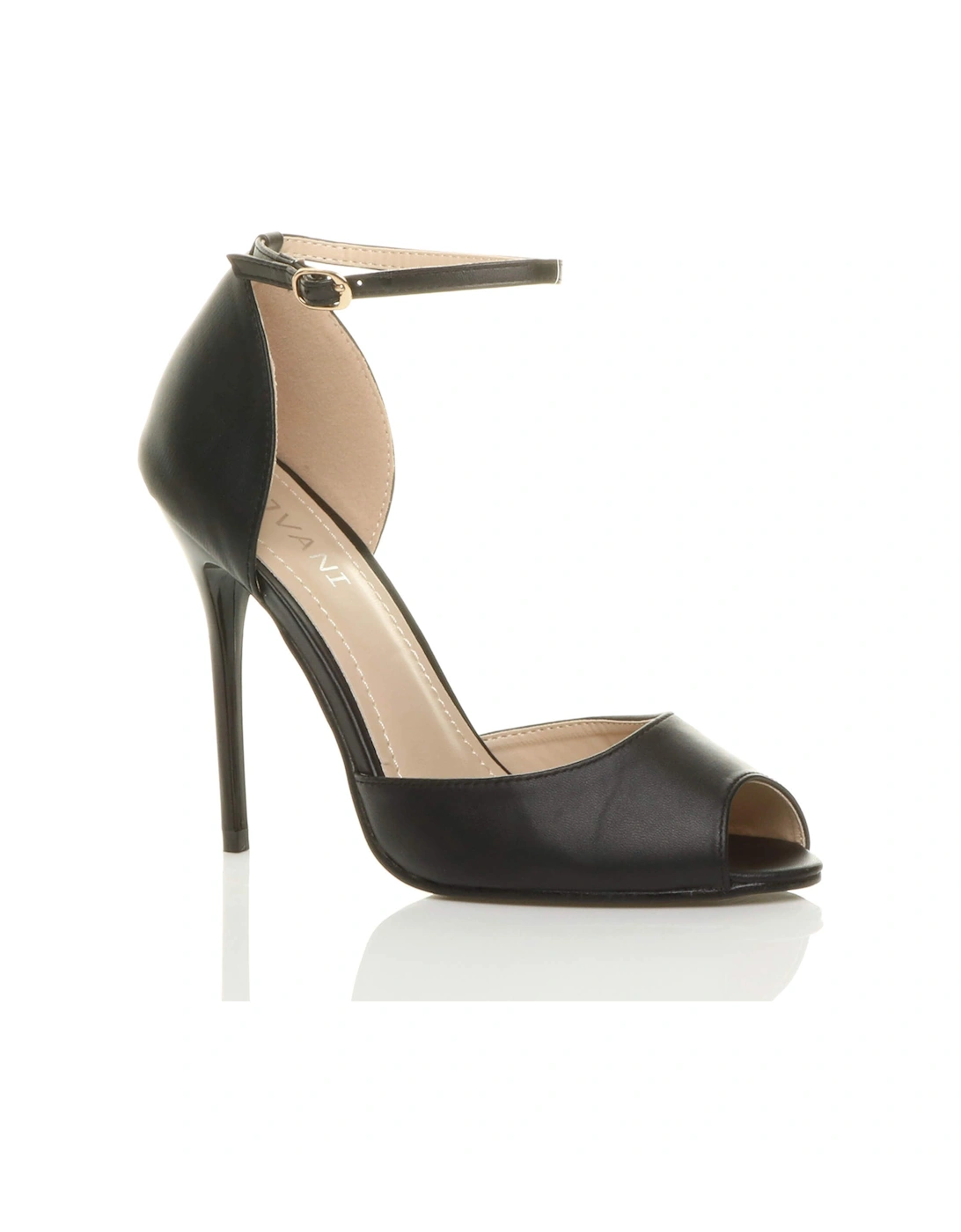High Stiletto Heel Ankle Strap Peep Toe Faux Leather 2 Part Heels, 2 of 1