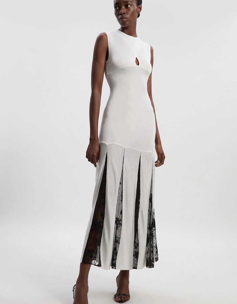 Viscose Blend Slinky Sheer Lace Detail Knit Maxi Dress