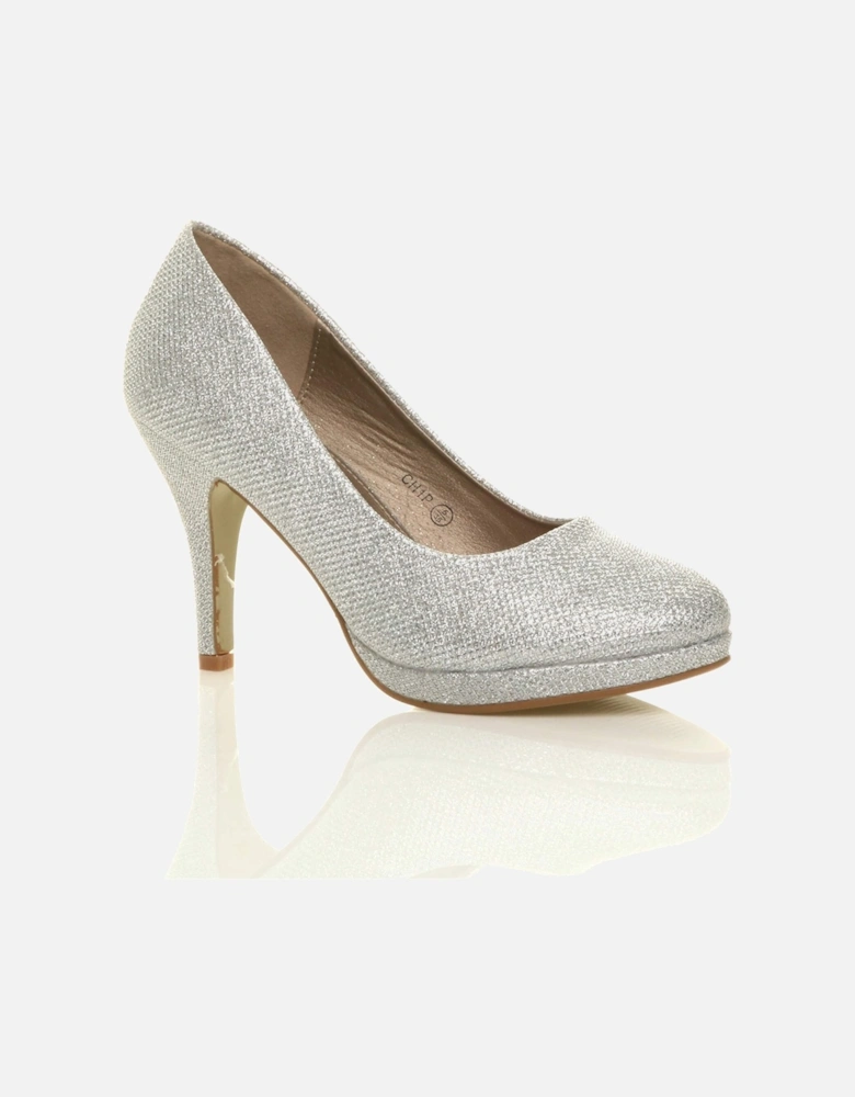 High  Heel  Glitter Mesh Court Shoes