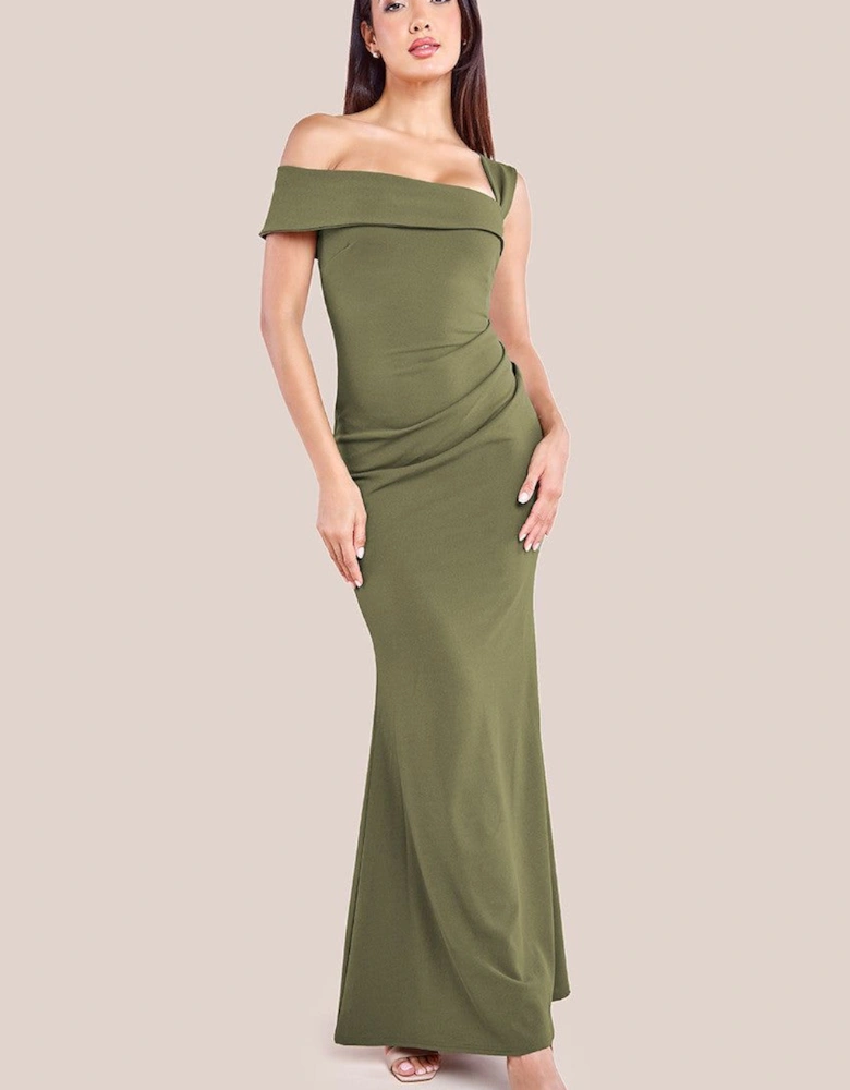 Off The Shoulder Pleated Waist Maxi Dress