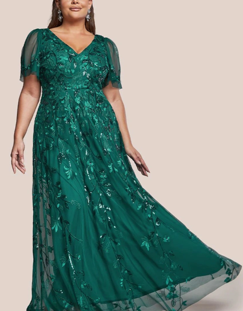 Flared Sleeve Embroidered Maxi Dress