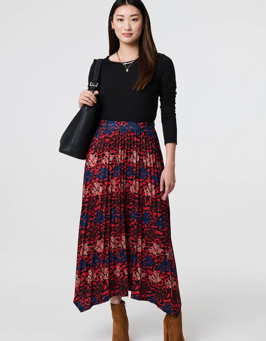 Printed Box Pleat Hanky Hem Midi Skirt, 2 of 1