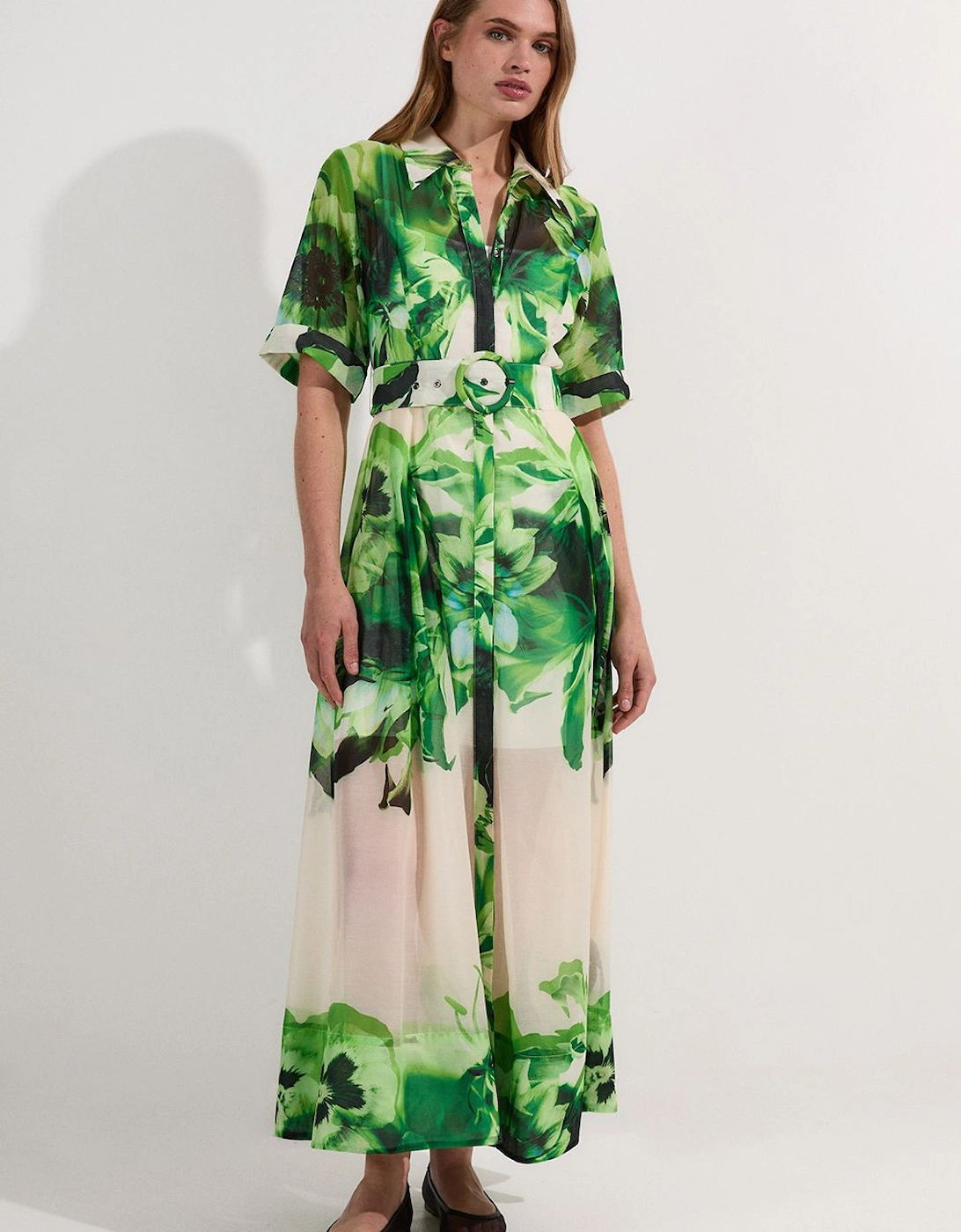 Floral Organdie Woven Maxi Shirt Dress, 2 of 1