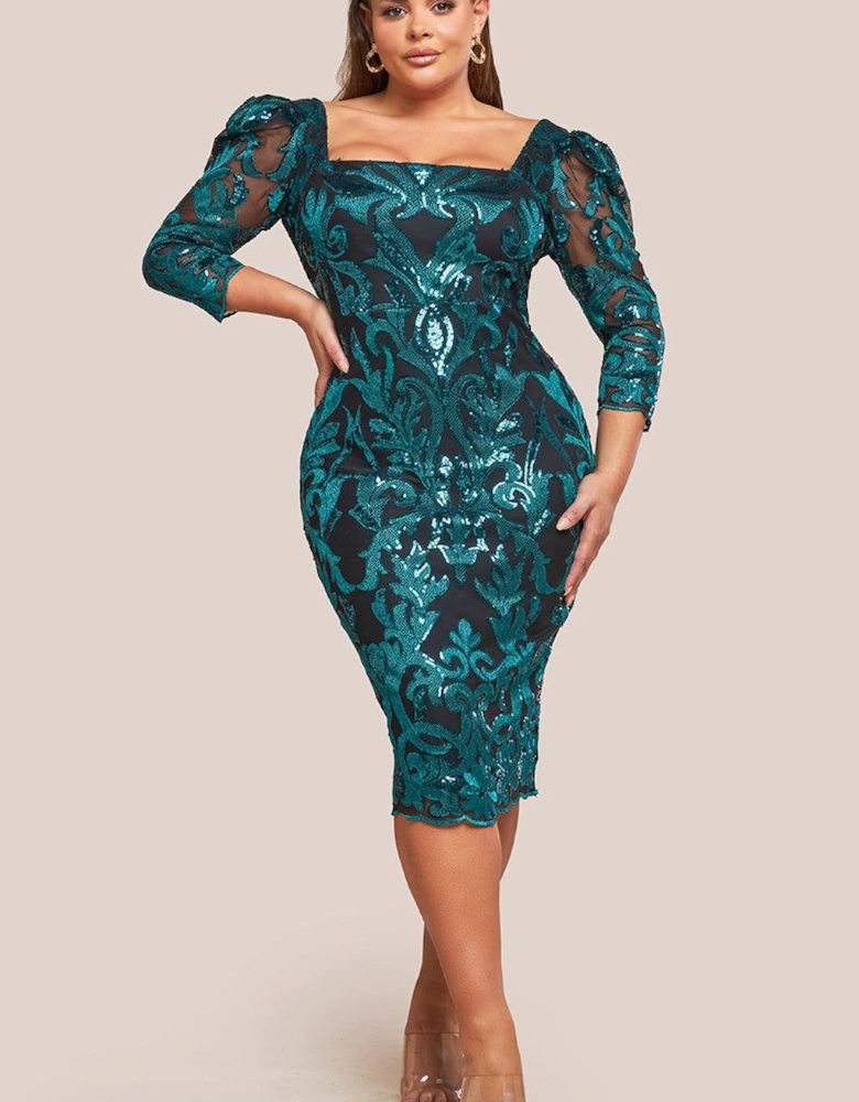 Square Neck Scalloped Lace Midi Dress