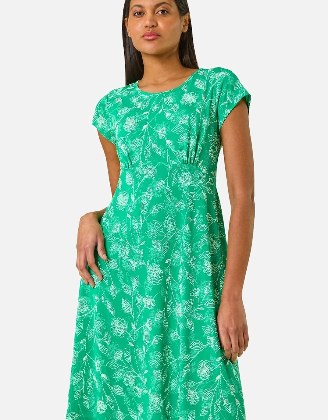 Stretch Floral Puff Print Midi Dress, 2 of 1