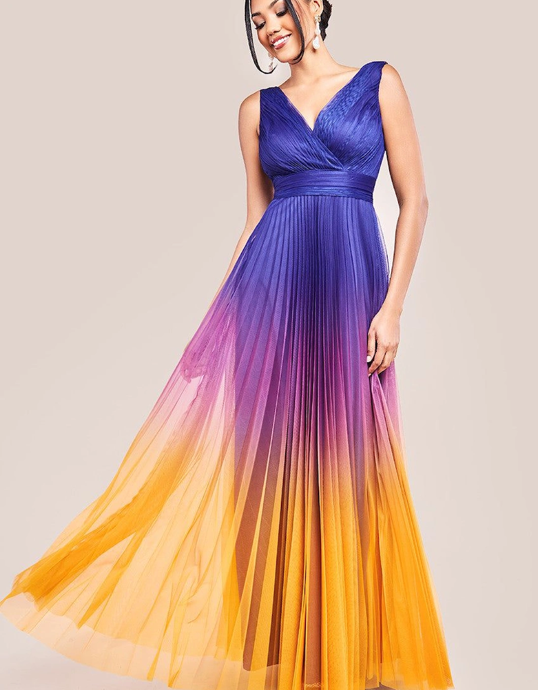 Sleeveless Ombre Pleated Maxi Dress, 2 of 1
