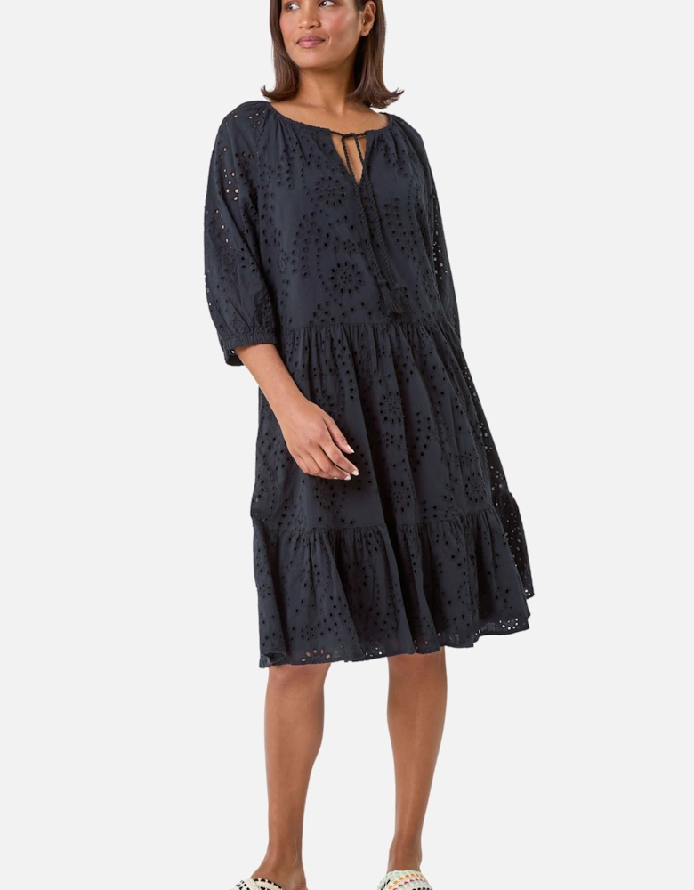 Cotton Broderie Tiered Smock Dress