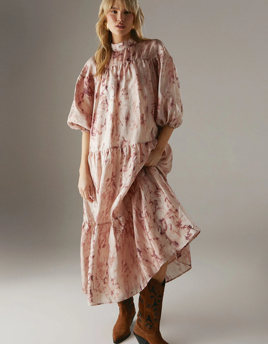 Organza High Neck Tier Midi Smock Dress, 2 of 1