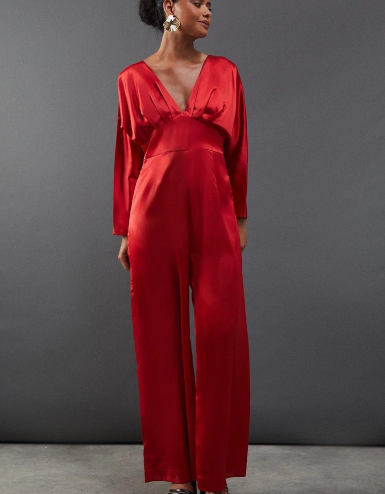 Satin Batwing Wide Leg Jumpsuit