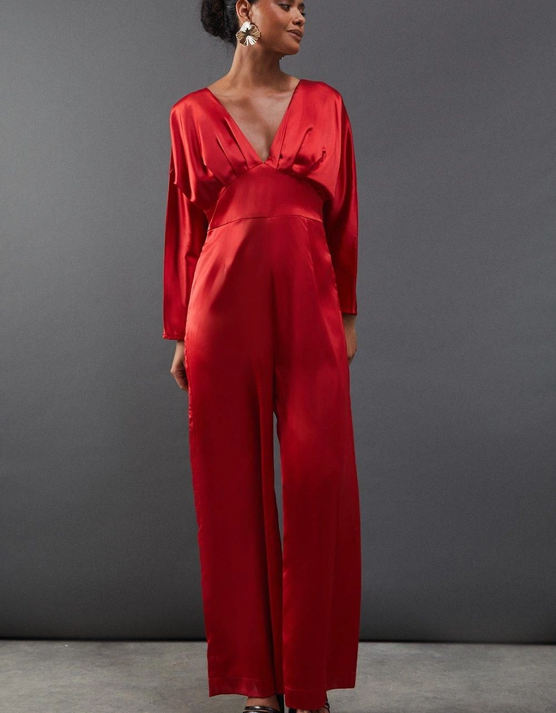 Satin Batwing Wide Leg Jumpsuit, 2 of 1
