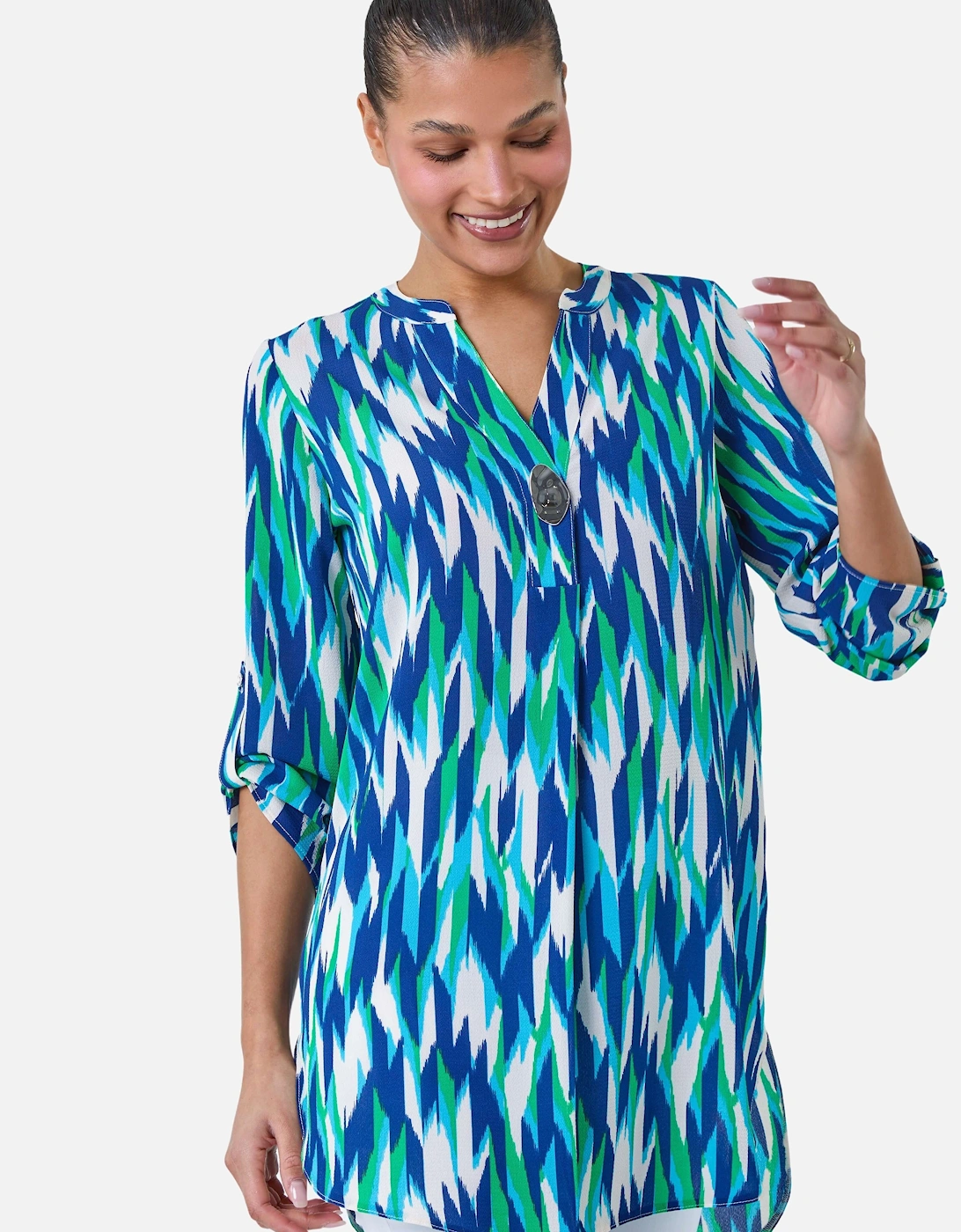Abstract Longline Button Detail Tunic Top, 2 of 1