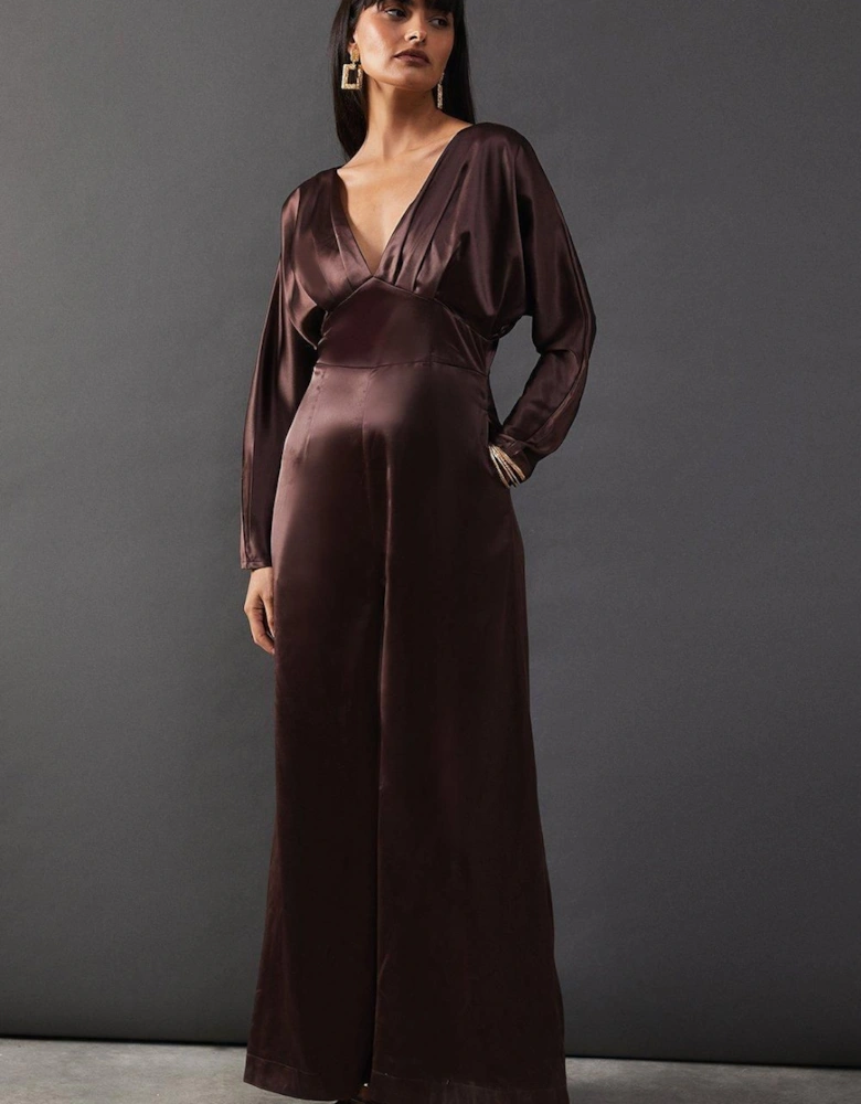 Satin Batwing Wide Leg Jumpsuit