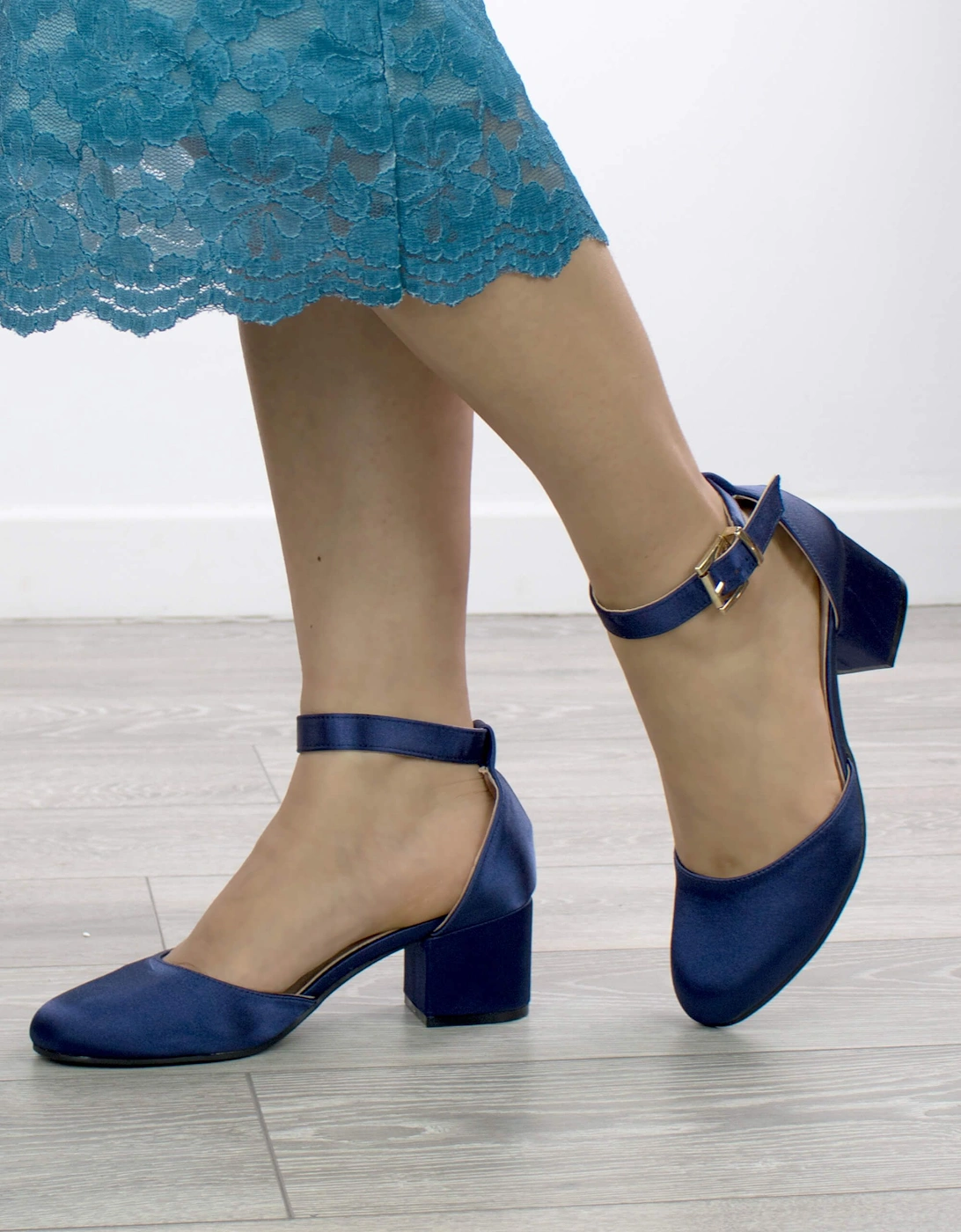 Mid Block Heel Buckle Ankle Strap Satin Heeled Sandals, 2 of 1