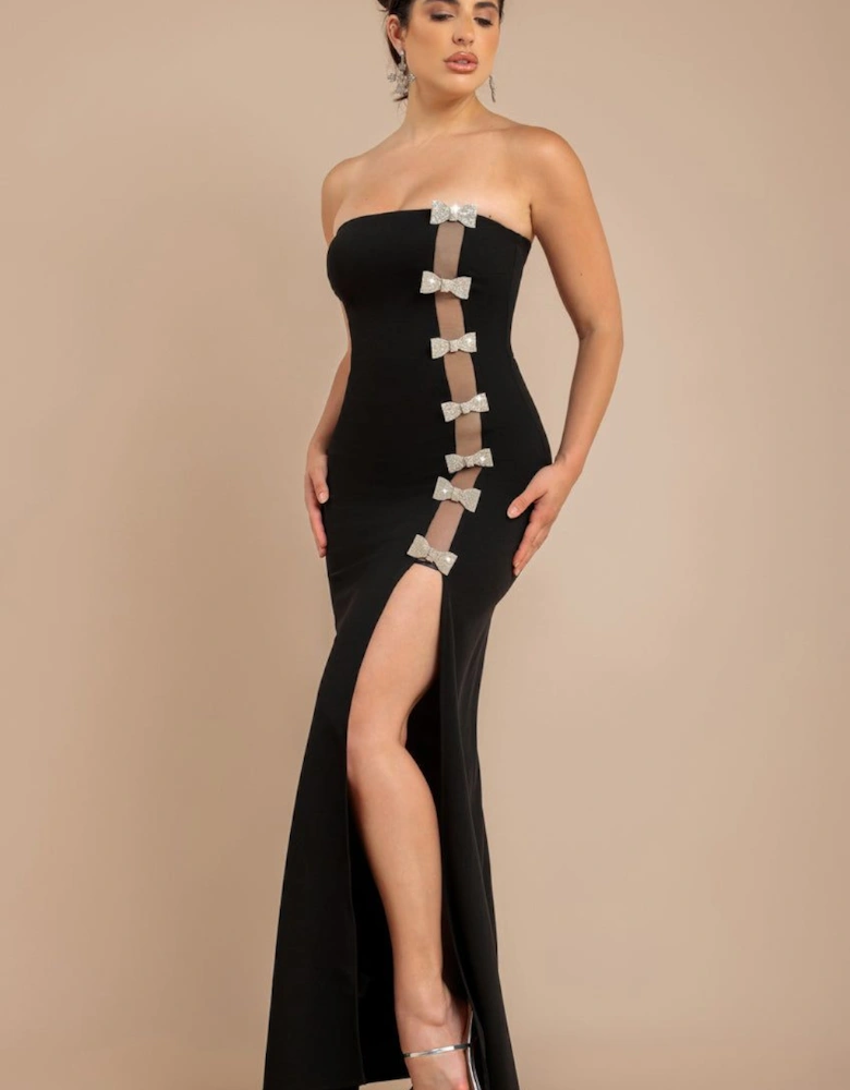 Bow Embellished Strapless Mermaid Maxi Dress