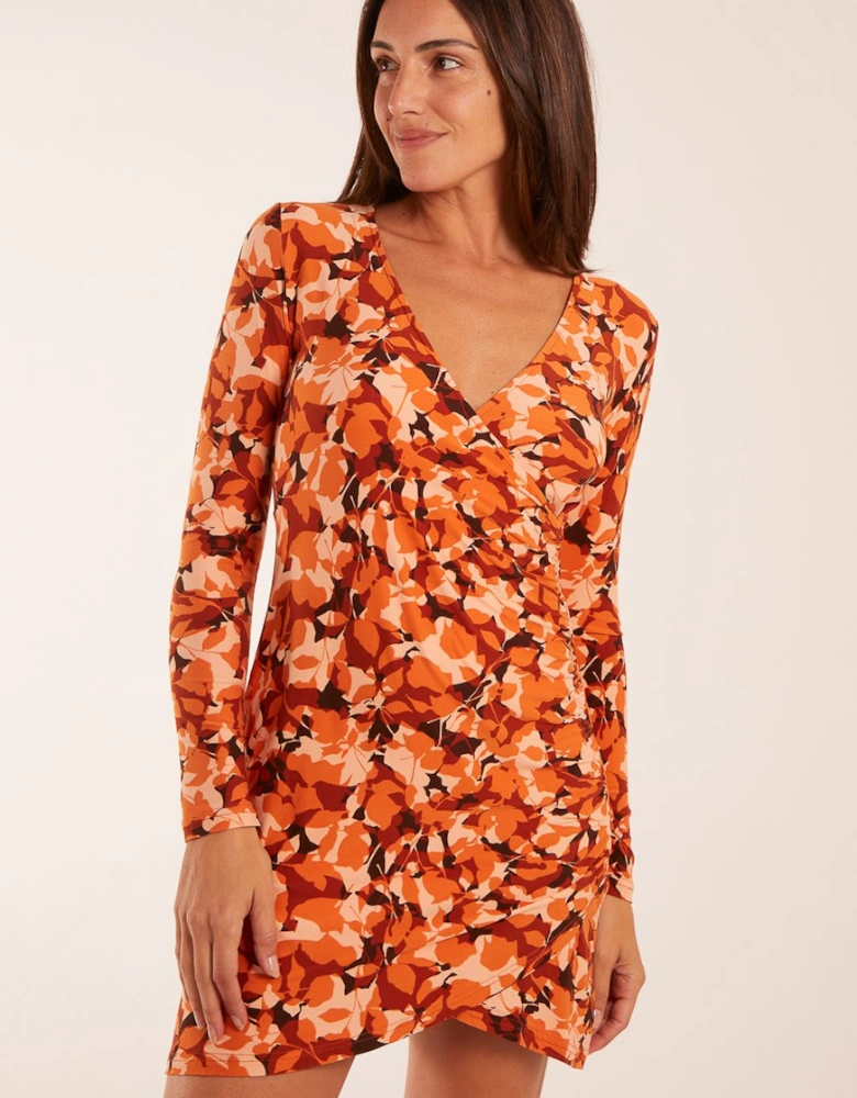 Fixed Wrap Gathered Mini Dress